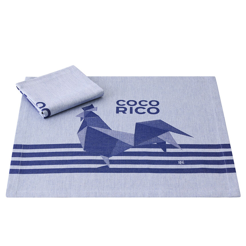 Lot de 2 serviettes Coco-Rico Bleu 55x55 100% coton, , hi-res image number 0